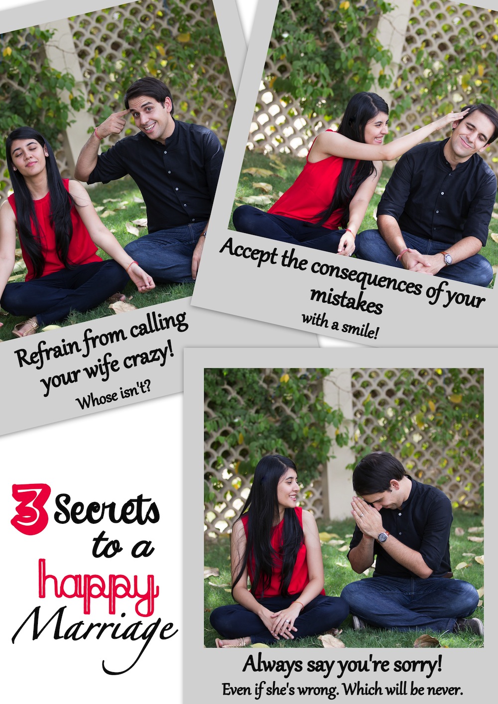 3 secrets to a happy marriage funny collage