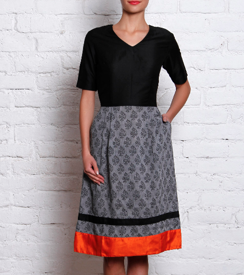 3500 Grey & Black A-Line Cotton Dress ANS