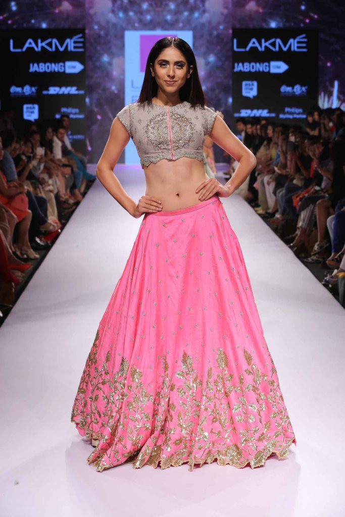 Pink & grey silver lehenga Anushree Reddy at Lakme Fashion Week Summer Resort 2015