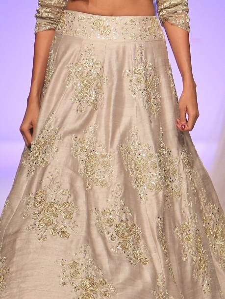 TDB Picks Payal Singhal silk embroidered lehenga in stone grey - embroidery details | Best of Amazon India Fashion Week Autumn Winter 2015 | thedelhibride Indian weddings blog