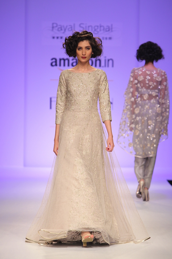 TDB Picks stone grey silk and tulle embroidered gown | Best of Amazon India Fashion Week Autumn Winter 2015 | thedelhibride Indian weddings blog