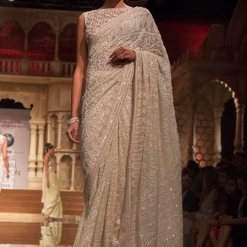 Abu Jani Sandeep Khosla - Off White Embroidered Chikankari Sari - BMW India Bridal Fashion Week 2015