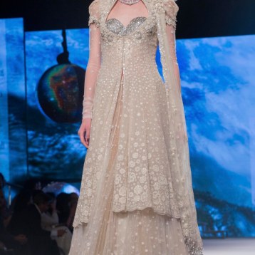 Ivory Jacket Lehenga & Silver Bikini Blouse with Swarovski Crystals - Tarun Tahiliani - BMW India Bridal Fashion Week 2015