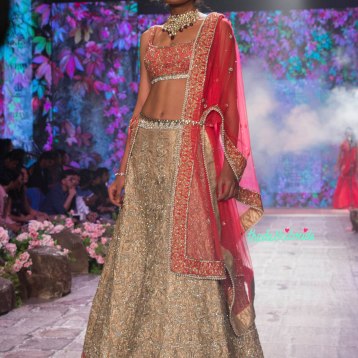 Jyotsna Tiwari - Heavily Embroidered Gold Lehenga with Embroidered Red Blouse - BMW India Bridal Fashion Week 2015
