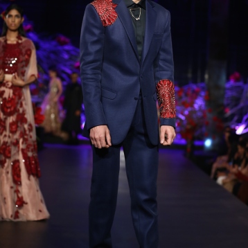 Men's Wear Blazer Jacket with Red Mushroom Flower Motifs _ Handcrafted Shoes - Manish Malhotra - Amazon India Couture Week 2015