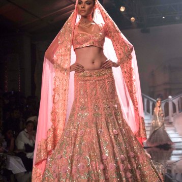 Suneet Varma - Heavily Embroidered Peach Lehenga with 3D floral work - BMW India Bridal Fashion Week 2015