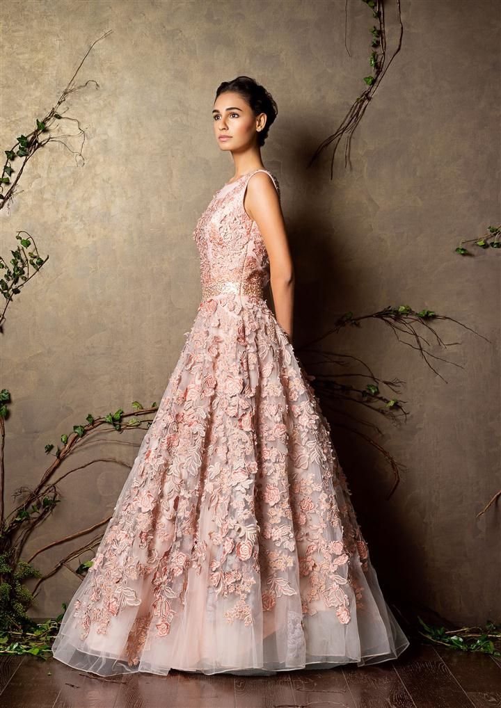 baby pink gown with floral applique shyamal and bhumika new collection 2015 a little romance autummn winter collection 2015