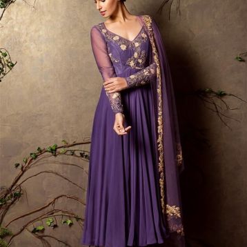 Lavender anarkali with lightly embroidered yoke - Shyamal and Bhumika New Collection 2015 - A Little Romance - Autummn-Winter Collection 2015
