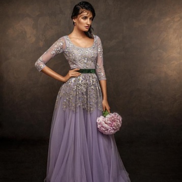 Pale lilac evening gown with embroidered yoke - Shyamal and Bhumika New Collection 2015 - A Little Romance - Autummn-Winter Collection 2015