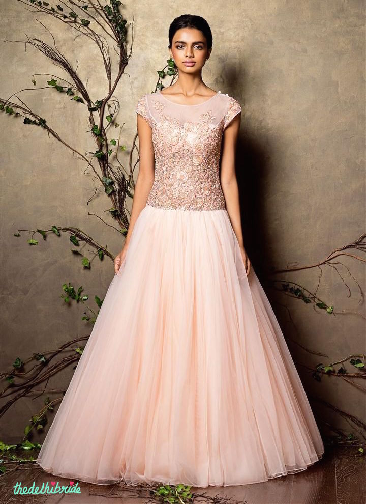 Top Picks Baby pink gown with a heavily embroidered yoke - Shyamal and Bhumika New Collection 2015 - A Little Romance - Autummn-Winter Collection 2015