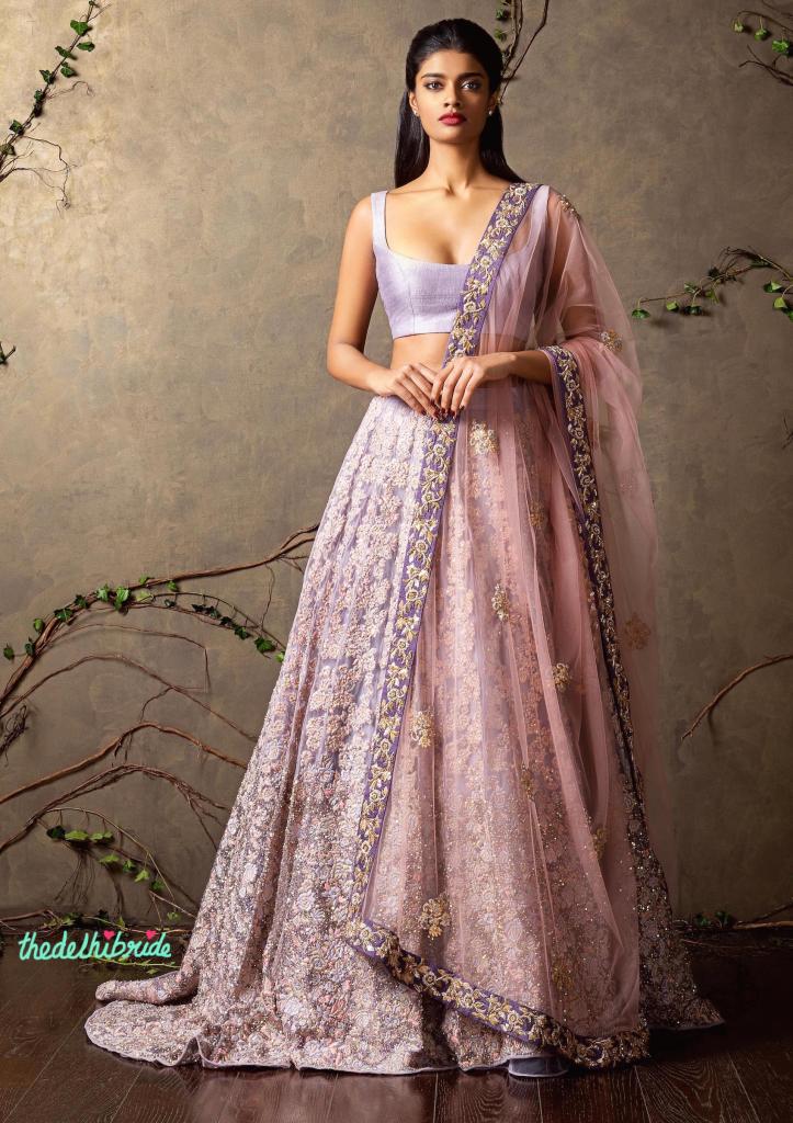 Top Picks Heavily embroidered lilac lehenga with plain raw silk blouse and sheer pink dupatta - Shyamal and Bhumika New Collection 2015 - A Little Romance - Autummn-Winter Collection 2015